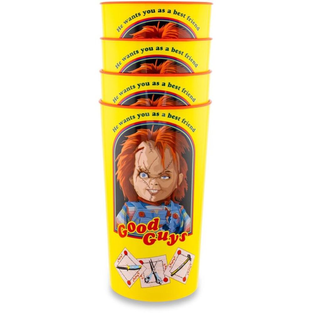 Child's Play - 4-Piece Plastic 22oz Cup Set - Chucky Good Guys  COLLECTIBLES